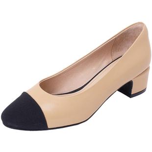 [博主推荐]康莉小香风单鞋女春秋新款拼接羊皮法式粗跟高跟鞋鞋子