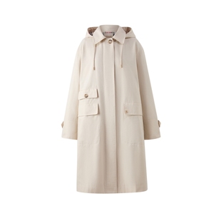 Eland衣恋风衣女休闲长款单排扣翻领连帽外套2026春季新款