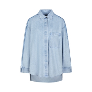 LESS复古水洗牛仔衬衫女通勤时髦环保含莱赛尔廓形上衣2P2210840