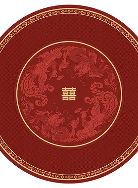 桌垫龙凤呈祥结婚喜字圆形转盘红色皮革防水防油耐热皮革餐桌桌布