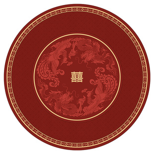 桌垫龙凤呈祥结婚喜字圆形转盘红色皮革防水防油耐热皮革餐桌桌布