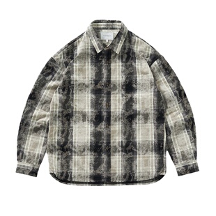 714street复古扎染格子长袖衬衫男高级感痞帅秋季新款宽松外套男
