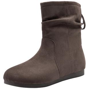 大东时装靴女鞋2025年冬季新款复古内增高中跟圆头平底堆堆靴