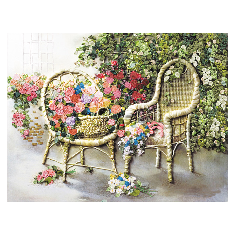 diy客厅立体欧式花卉手工丝带绣