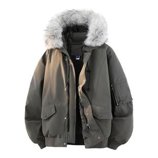 啄木鸟毛领工装派克棉服男冬季2025新款加厚保暖棉袄男生棉衣外套