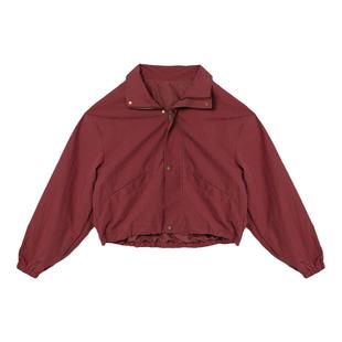 Dotdrobe多着 微皱肌理立领拉链短款中性风夹克外套女红色/卡其色