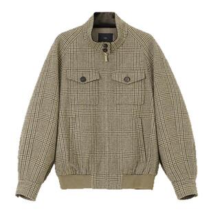 复古老钱 威尔士千鸟格纹80%羊毛惠灵顿棒球领夹克外套 FW101697