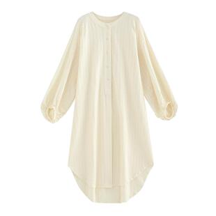 悦内睡裙女士睡衣春秋款秋季梭织棉纱布纯棉长袖加大码春夏季薄款