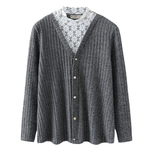 中老年女装蕾丝拼接假两件针织衫大码显瘦洋气妈妈装套头打底上衣