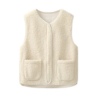 春秋季羊羔毛绒马甲女短款大码背心2024新款外穿宽松薄款外套坎肩