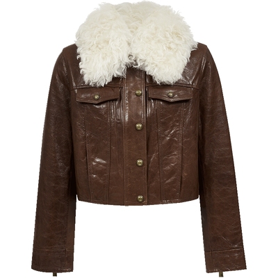 ONLY摩登羊皮直筒短款皮衣