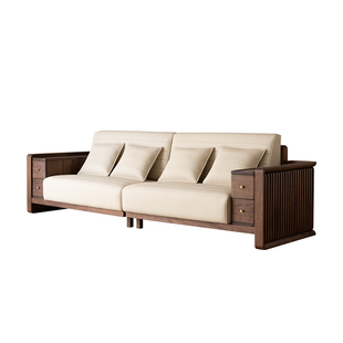 晨物北美黑胡桃实木直排沙发客厅新中式组合禅意家具套装宋氏美学