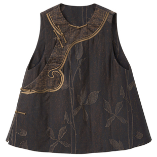 布小匠原创设计桑蚕丝提花香云纱夹棉马甲女款2025新款新中式马夹