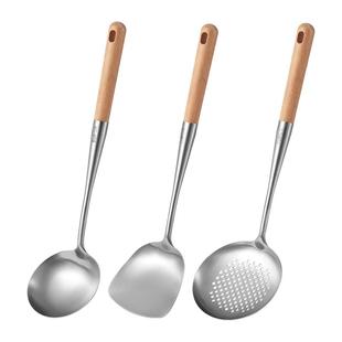 苏泊尔304不锈钢锅铲三件套漏勺子汤勺炒菜锅铲子家用品厨具套装