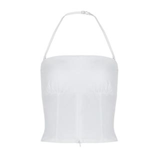 shemoda 欧美风性感辣妹抹胸挂脖拉链开叉背心后背弹力褶皱上衣女