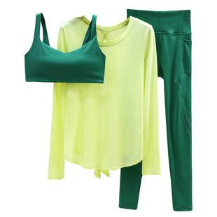 可外穿绝美瑜伽套装扭结美背速干运动长袖女士健身房训练服三件套