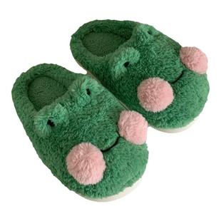 细细条 情侣可爱小青蛙棉拖鞋冬季学生防滑保暖毛绒绒居家鞋男女