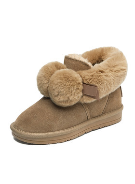 内增高雪地靴可爱毛球蝴蝶结棉鞋