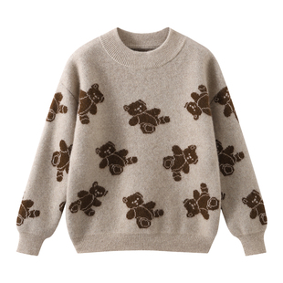 儿童小熊半高领纯羊毛衫男童针织毛线衣秋冬款加厚中大童羊绒毛衣