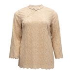 美丽客栈高端大码新中式蕾丝衬衫女2025秋冬新款正肩显瘦长袖上衣