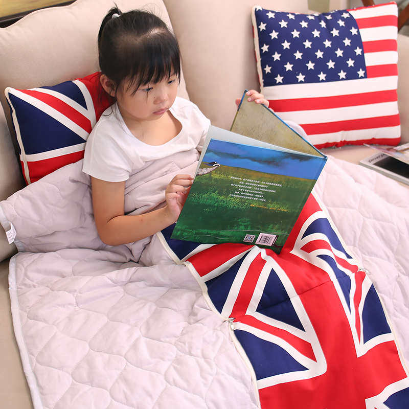 纯棉抱枕被子两用沙发客厅车用全棉二合一抱枕被汽车车载冬天加厚