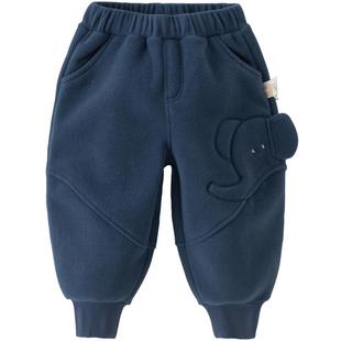 戴维贝拉儿童裤子2026冬装新款男童加绒束脚裤保暖摇粒绒长裤A类