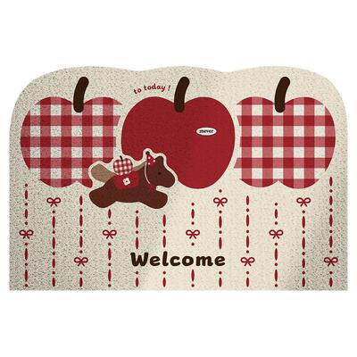 卡通苹果小马新年入户门丝圈地垫