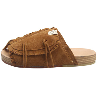 visvim cantq厚底增高流苏真皮鞋底拖鞋潮牌男一字拖外穿鞋子凉鞋