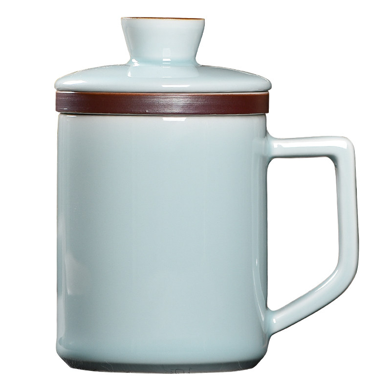 小米有品同款青瓷泡茶杯茶水分离过滤水杯高档陶瓷杯礼盒装马克杯