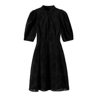 现货 重工马德拉刺绣 衬衫式直筒裙+灯笼袖腰果花绣花收腰连衣裙