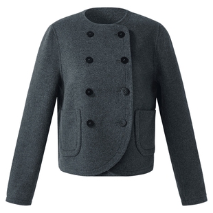 歌莉娅纯羊毛短款双面呢外套女冬季新款灰色女上衣1CDL6E690