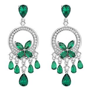 捕梦网蝴蝶火彩祖母绿耳环高级感耳坠流苏耳饰女耳夹2025新款爆款