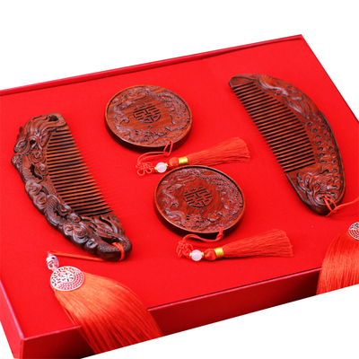 紫檀木红色结婚木梳陪嫁妆礼物