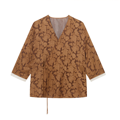 香云纱剪花盘扣系带新中式衬衫