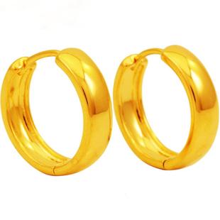 右米 耳钉女耳饰简约光面大耳圈 送母亲圆形复古镀黄金耳环 女士