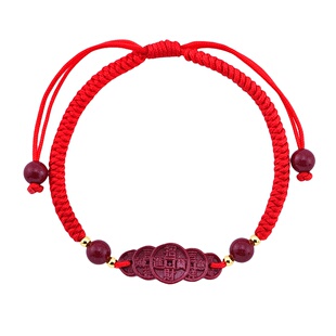 朱砂五帝钱红绳手链马本命年紫金砂手串编织绳红色中性风手绳礼物