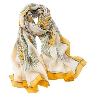 黄色真丝丝巾妈妈披肩外搭春夏高级感桑蚕丝围巾女士薄款护颈纱巾