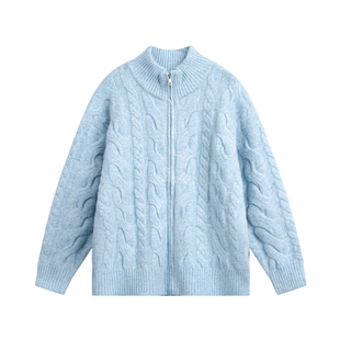 TIRED纯色简约麻花开衫毛衣秋冬情侣款慵懒风羊毛针织衫街头外套