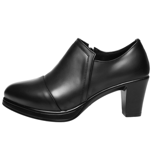 牛皮卷黑色高跟鞋女职业鞋秋冬模特旗袍走秀鞋百搭冬天鞋子加绒鞋