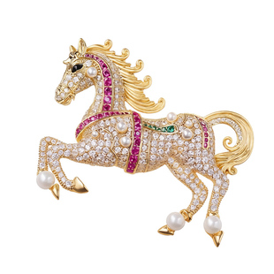 2026年马年生肖胸针奔马飞马微镶嵌高品质淡水珍珠别针新年礼物