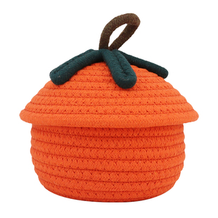 桌面棉线收纳筐化妆品玩具整理杂物零食储物盒床头带盖南瓜编织筐