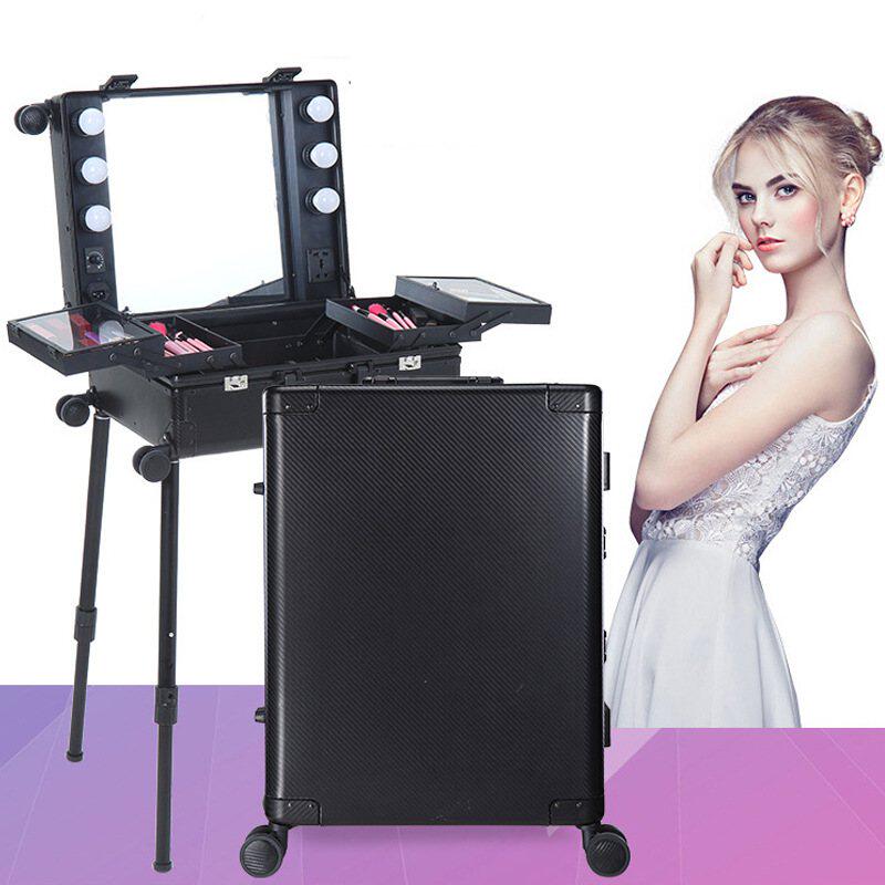 铝合金带灯化妆箱 万向轮LED三色拉杆化妆台 纹绣美甲工具箱 批发,收纳整理,化妆箱/盒,淘宝优惠券,粉丝福利购,淘宝优惠卷