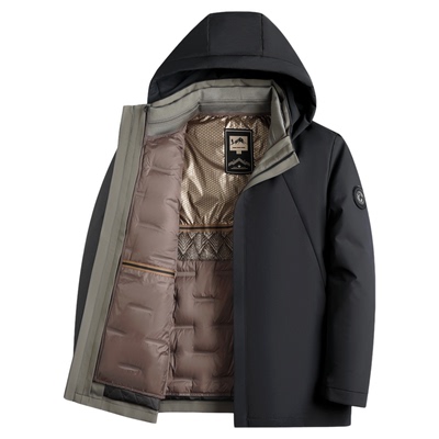 多穿连帽鹅绒内胆男中长款羽绒服