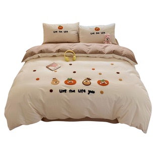 无印良品磨毛全棉床上四件套卡通毛巾绣被套卧室儿童床品三件套