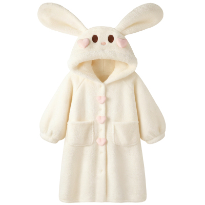 睡袍女款冬季珊瑚绒小兔长款睡衣