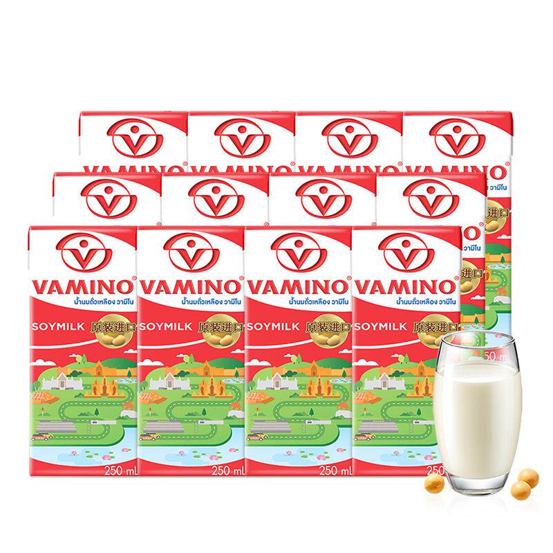 【进口】泰国哇米诺植物蛋白原味豆奶250ml*12盒网红早餐豆奶