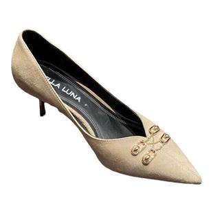 STELLA LUNA露娜女鞋尖头细跟单鞋仙女风链条浅口高跟鞋SLP320121