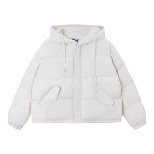 Basic House/百家好咖紫色90白鸭绒连帽羽绒服女冬季保暖拉链外套