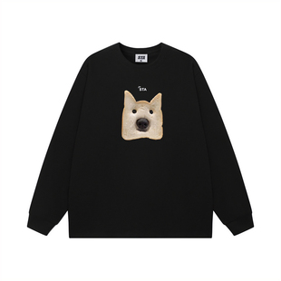 STA旗舰店美式趣味面包狗长袖男女潮牌高街纯棉打底衫黑色卫衣