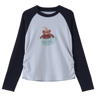 女大童卡通小熊修身小版T恤2026春季新款学生韩版插肩袖短款上衣